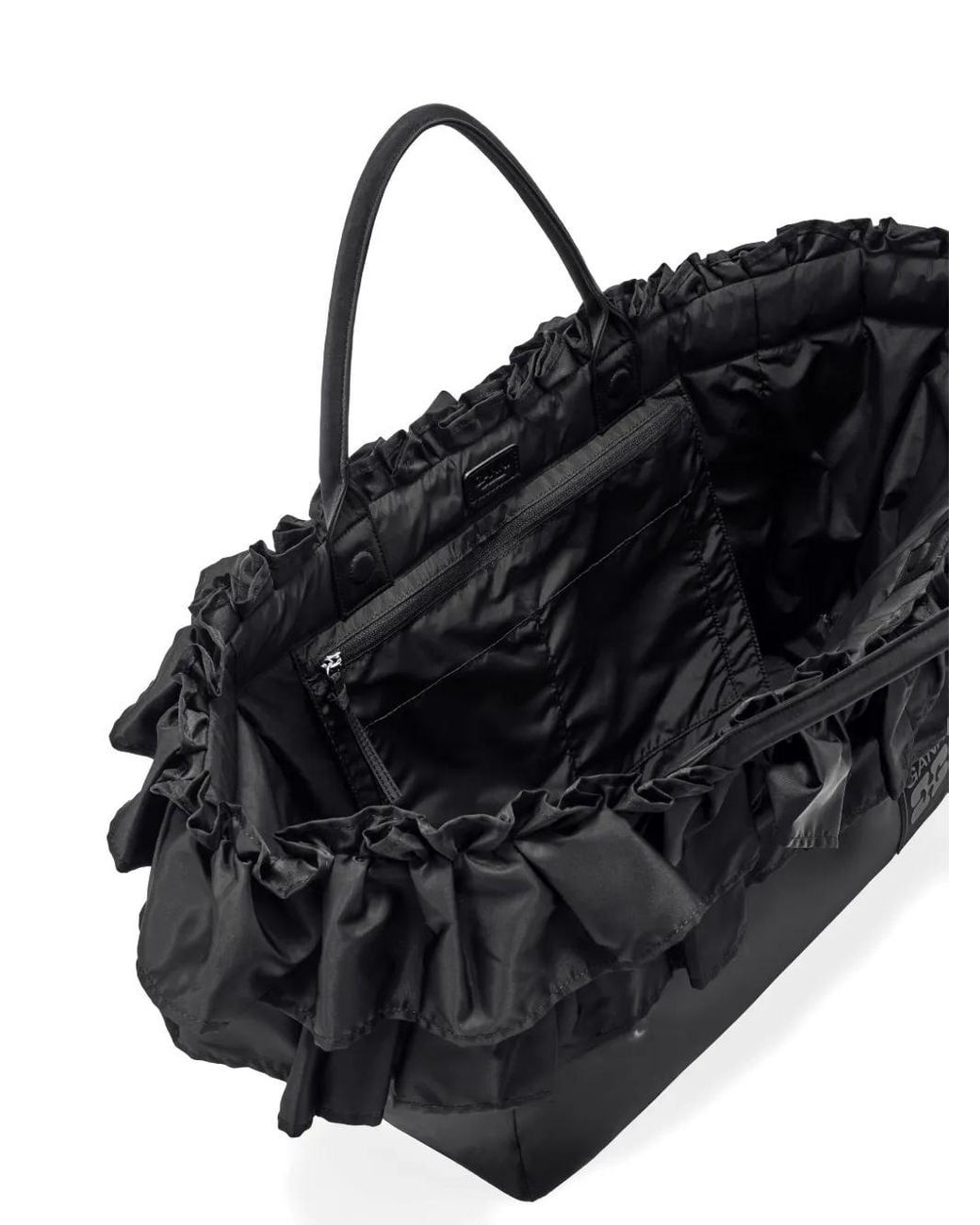 Ganni Black Ruffled-Detail Shoulder Bag