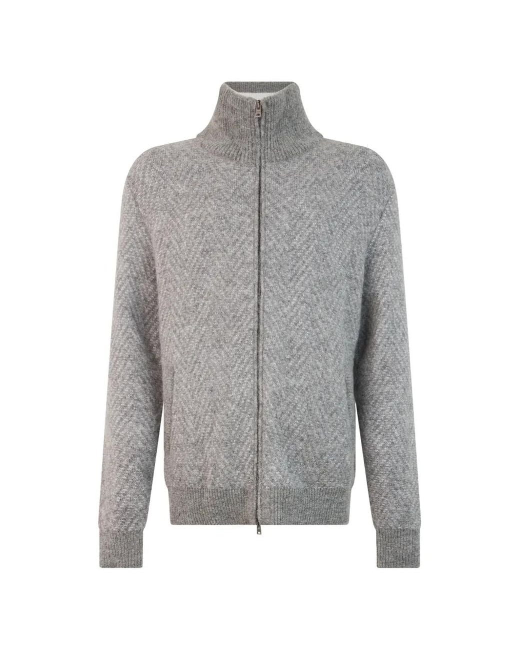 Herno Gray Chevron-Knit Zip-Up Sweater for men