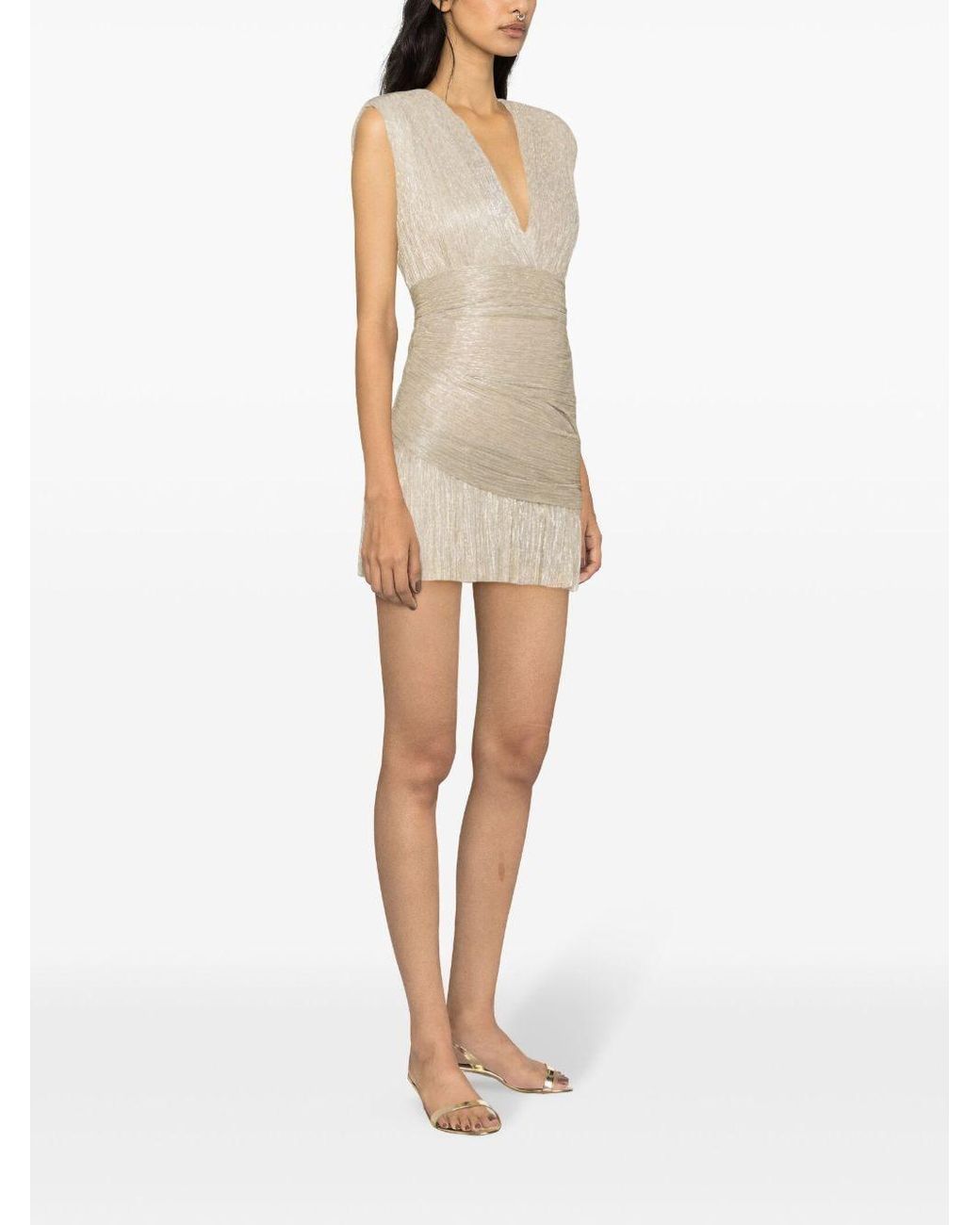 maje lurex knit dress Ruched Mini in Natural off-shoulder cape evening dress