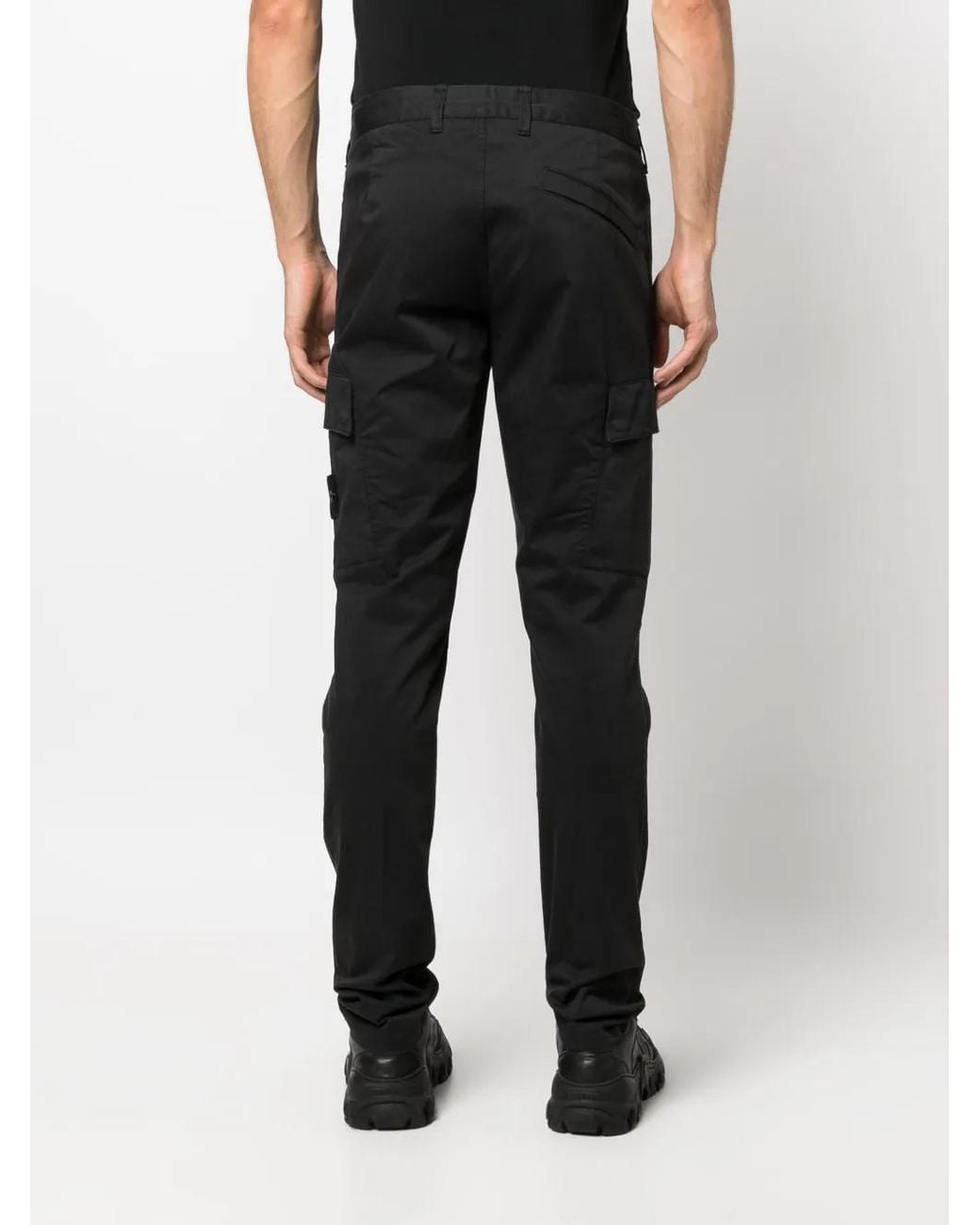 Stone Island Black Compass-Patch Straight-Leg Trousers for men