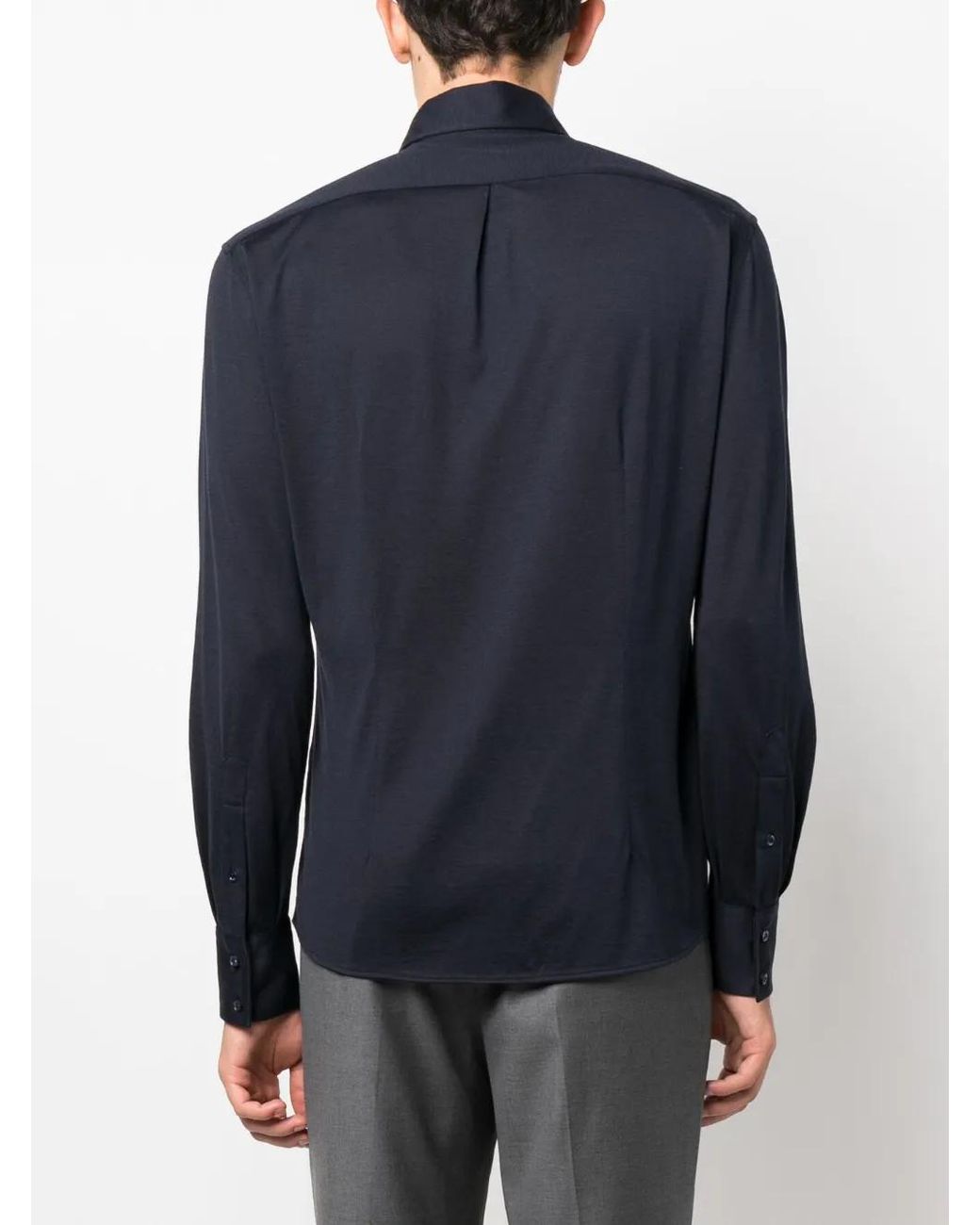 Brunello Cucinelli Blue Long-Sleeved Silk-Cotton Shirt for men