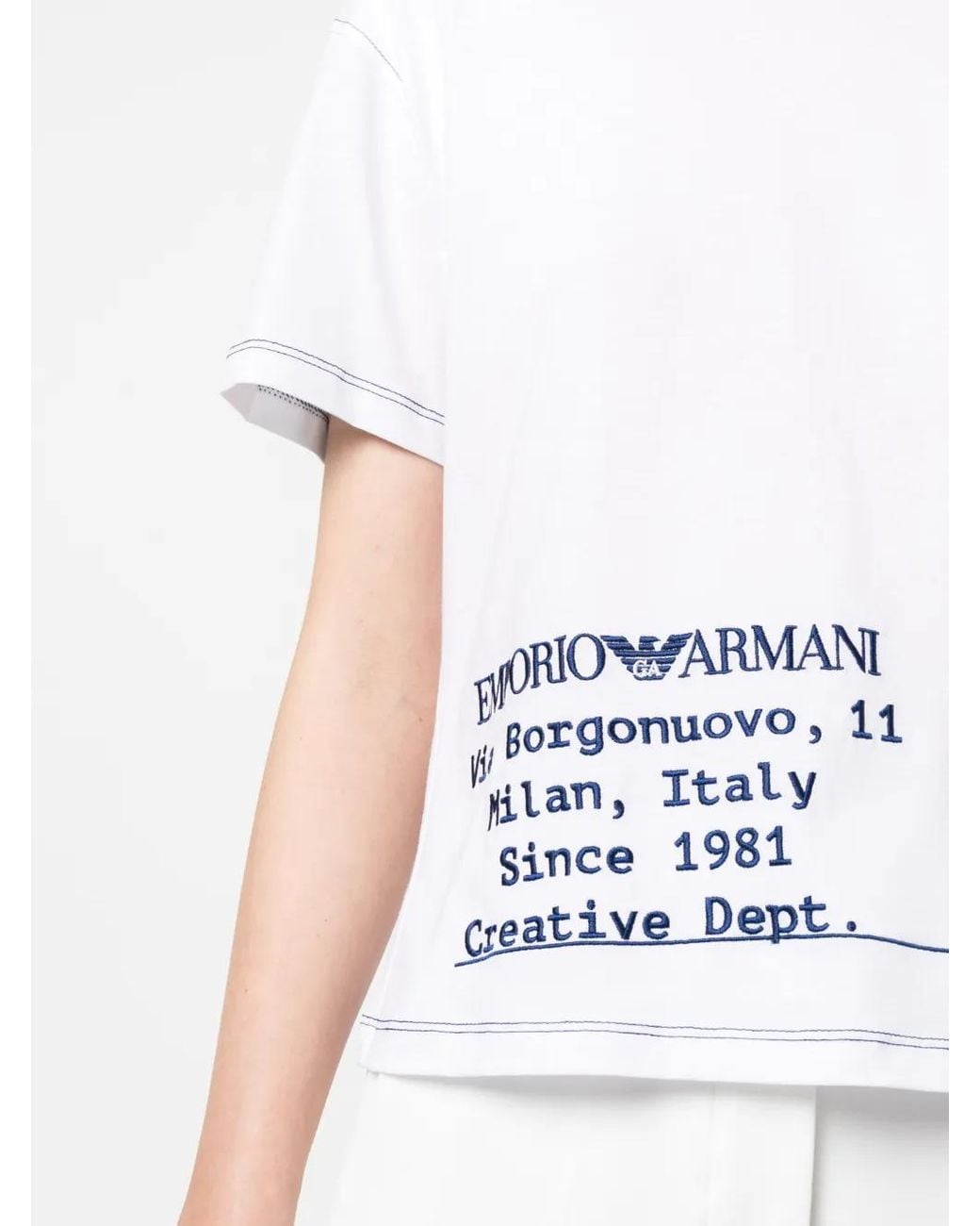 Emporio Armani White Logo-Print Cotton T-Shirt