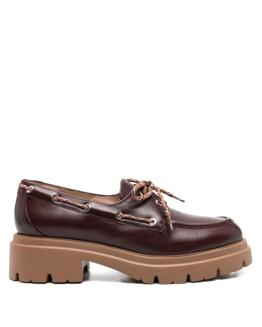 Stuart Weitzman Brown Chunky Leather Boat Shoes