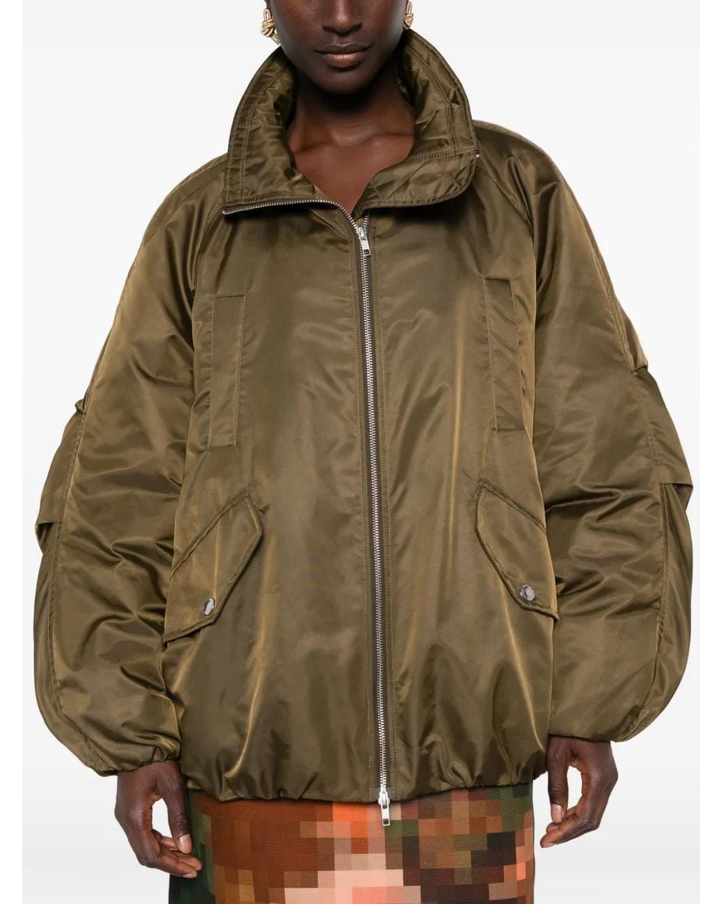 Stand Studio Green Thilda Faux-Fur Trim Bomber Jacket