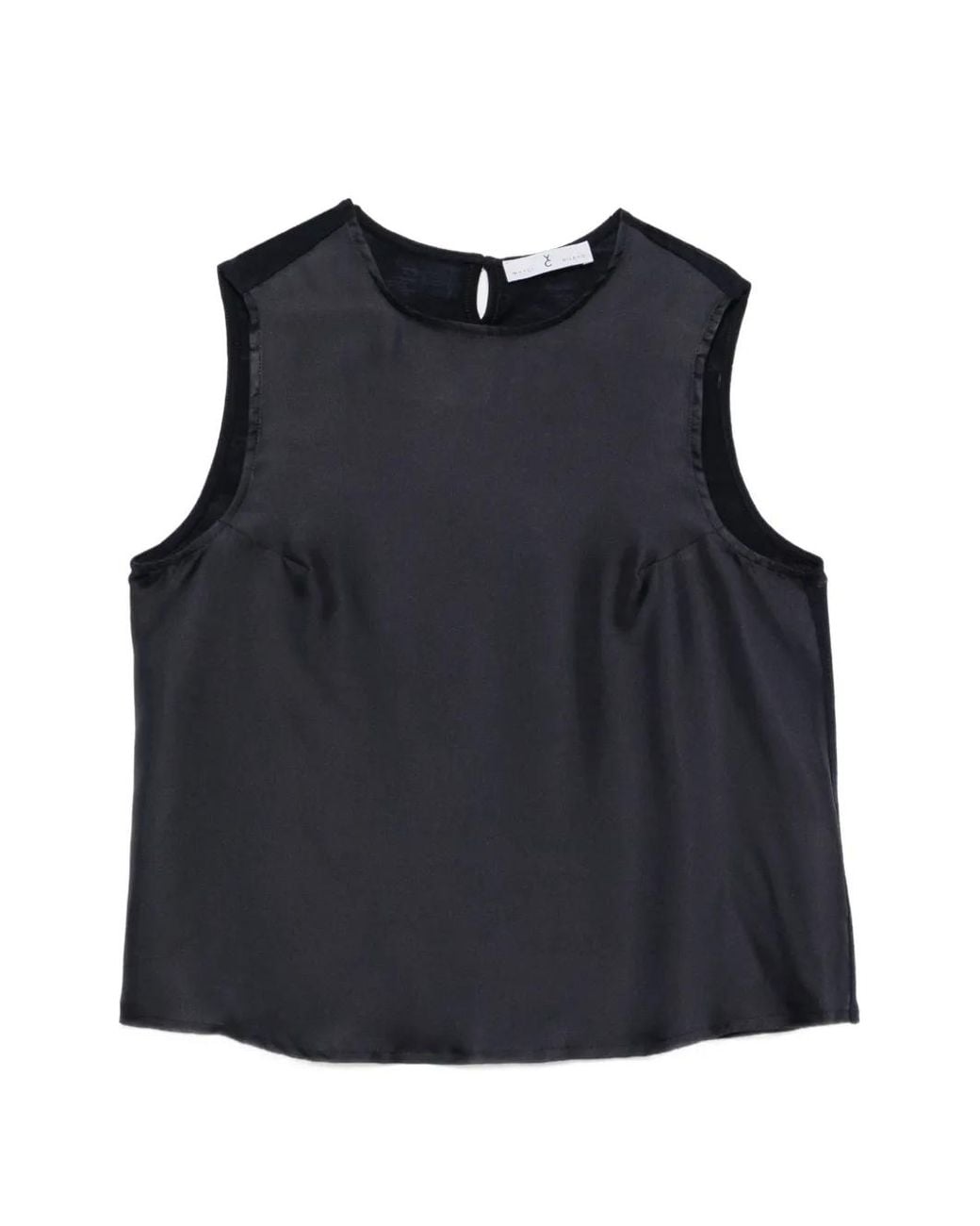 Whyci Black Satin-Finish Sleeveless Blouse