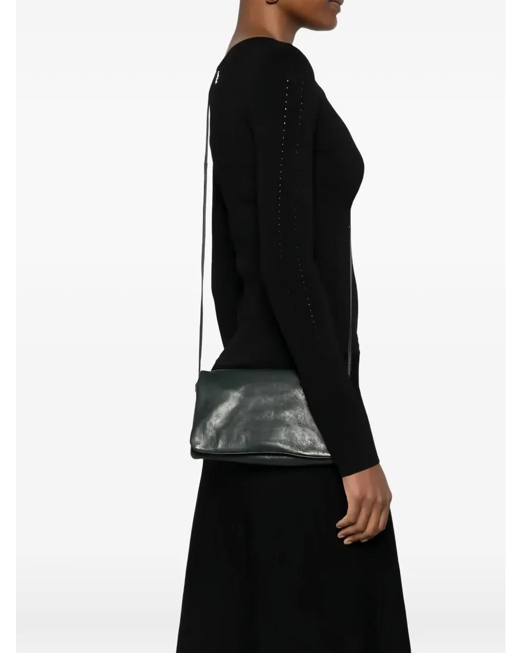 SOMMET Black Soffietta Leather Clutch Bag