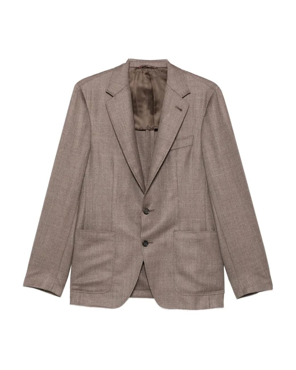 Canali Brown Herringbone Patch-Pocket Jacket for men