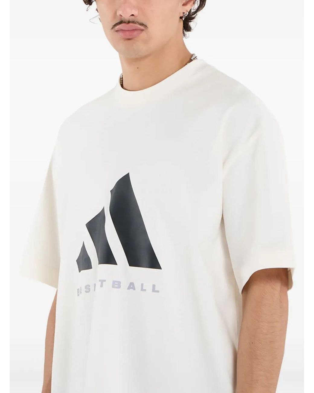 Adidas White Basketball Logo-Print T-Shirt