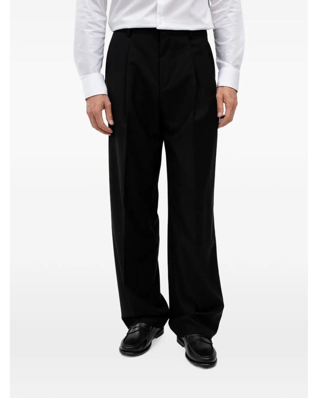 HUGO Black Pleated Straight-Leg Trousers for men