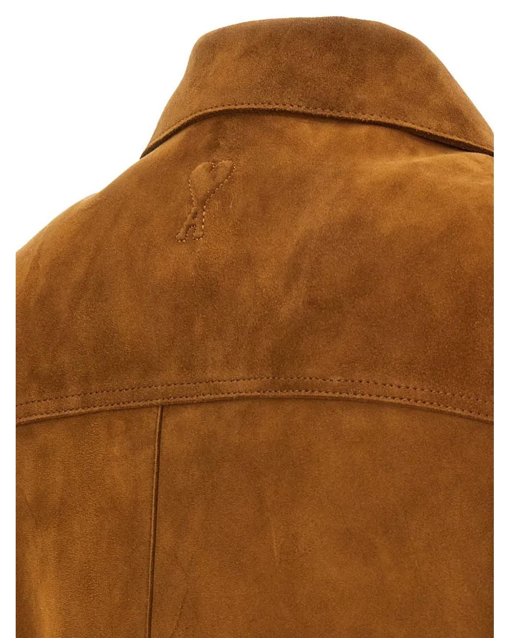 AMI Brown Ami De Coeur Goatskin Leather Jacket for men