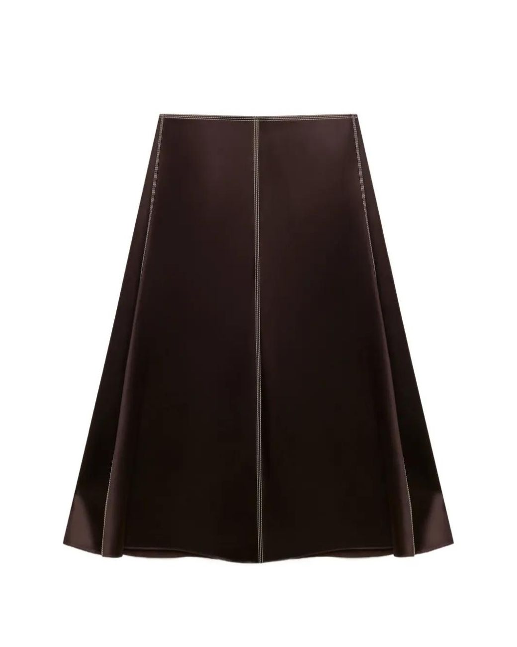 Marni Brown Deep- Satin Midi-Skirt With Contrast Stitching