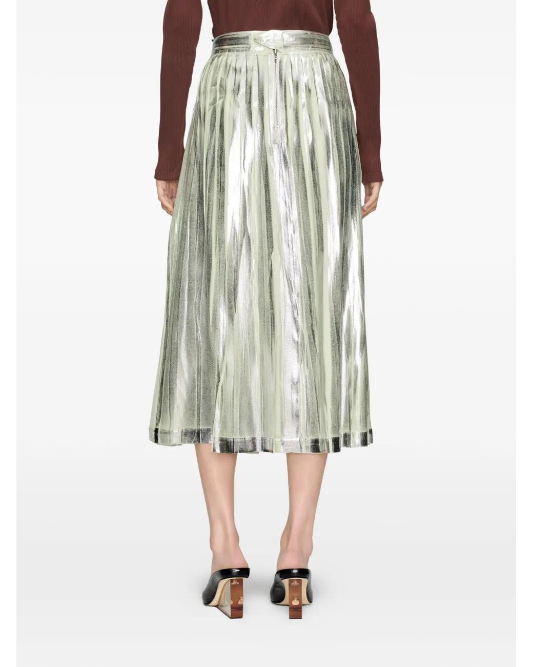 Maison Margiela Metallic Pleated Silk Midi Skirt