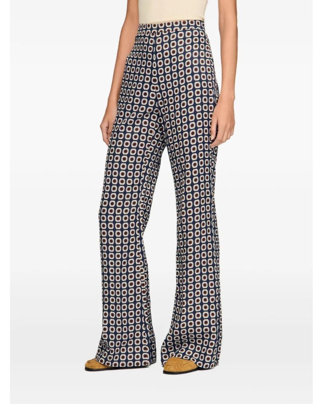 Sandro White Floral-Print Flowy Trousers