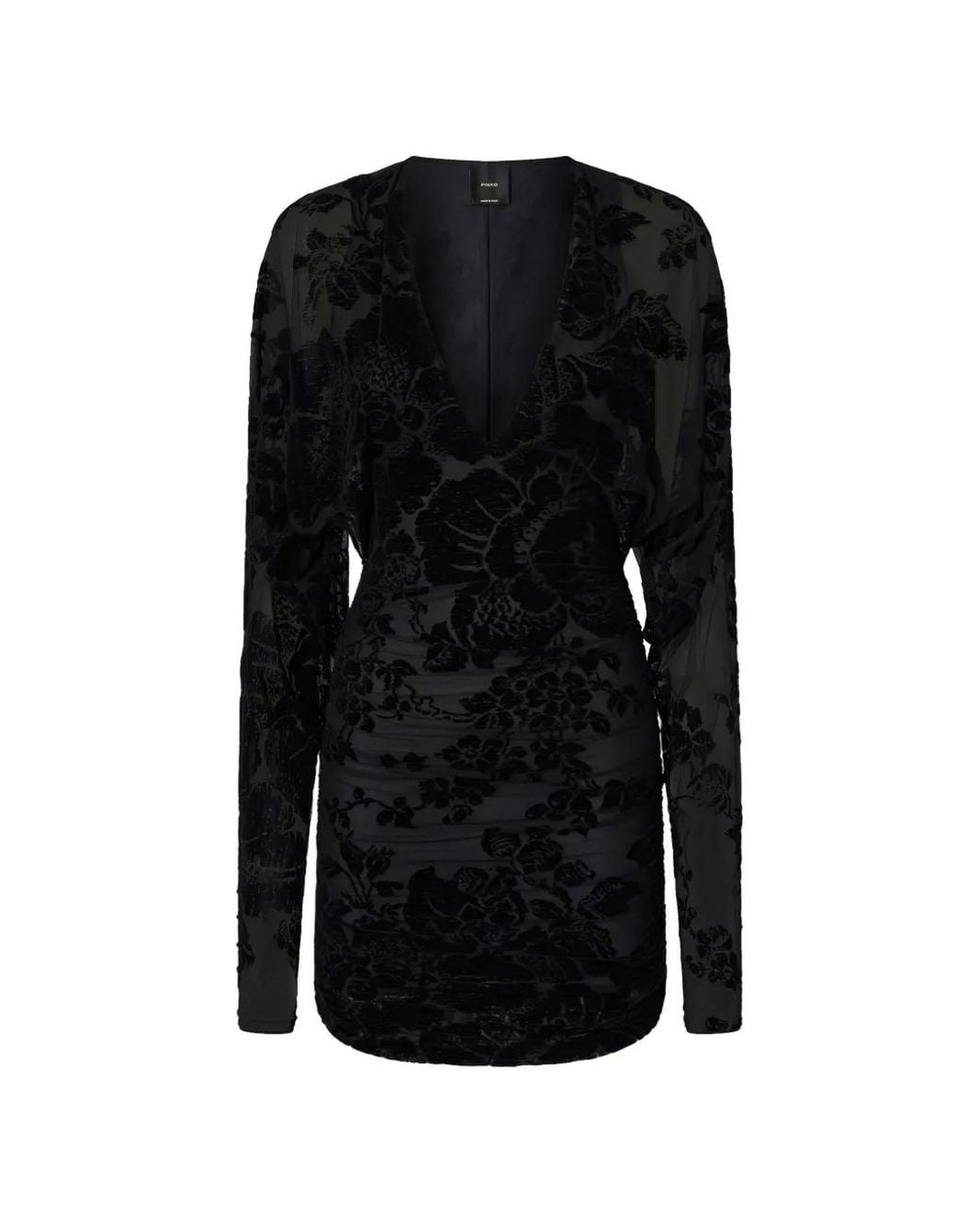 Pinko Black Mini Dress With Textured Floral Pattern