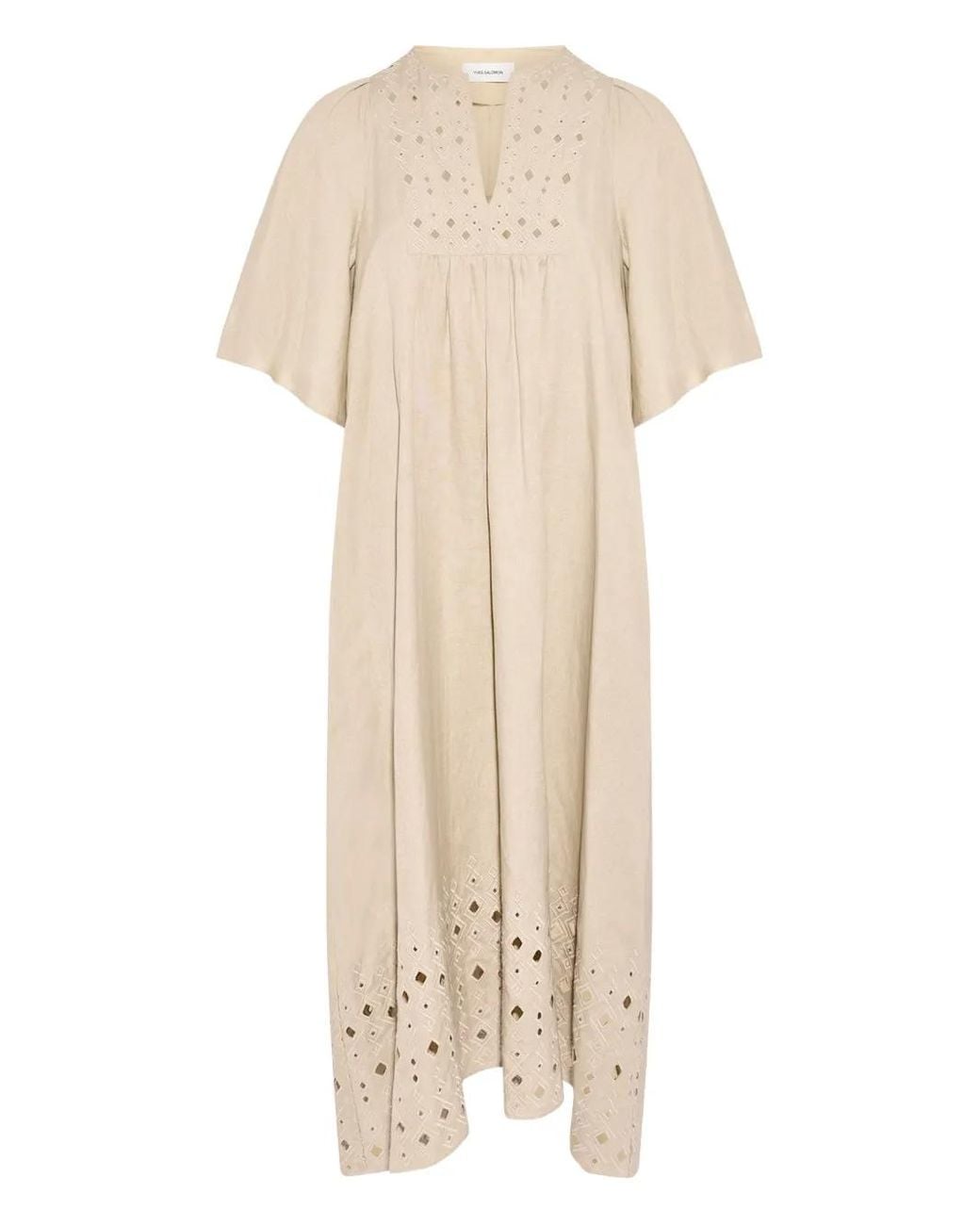 Yves Salomon Natural Embroidered-Detail Midi Dress