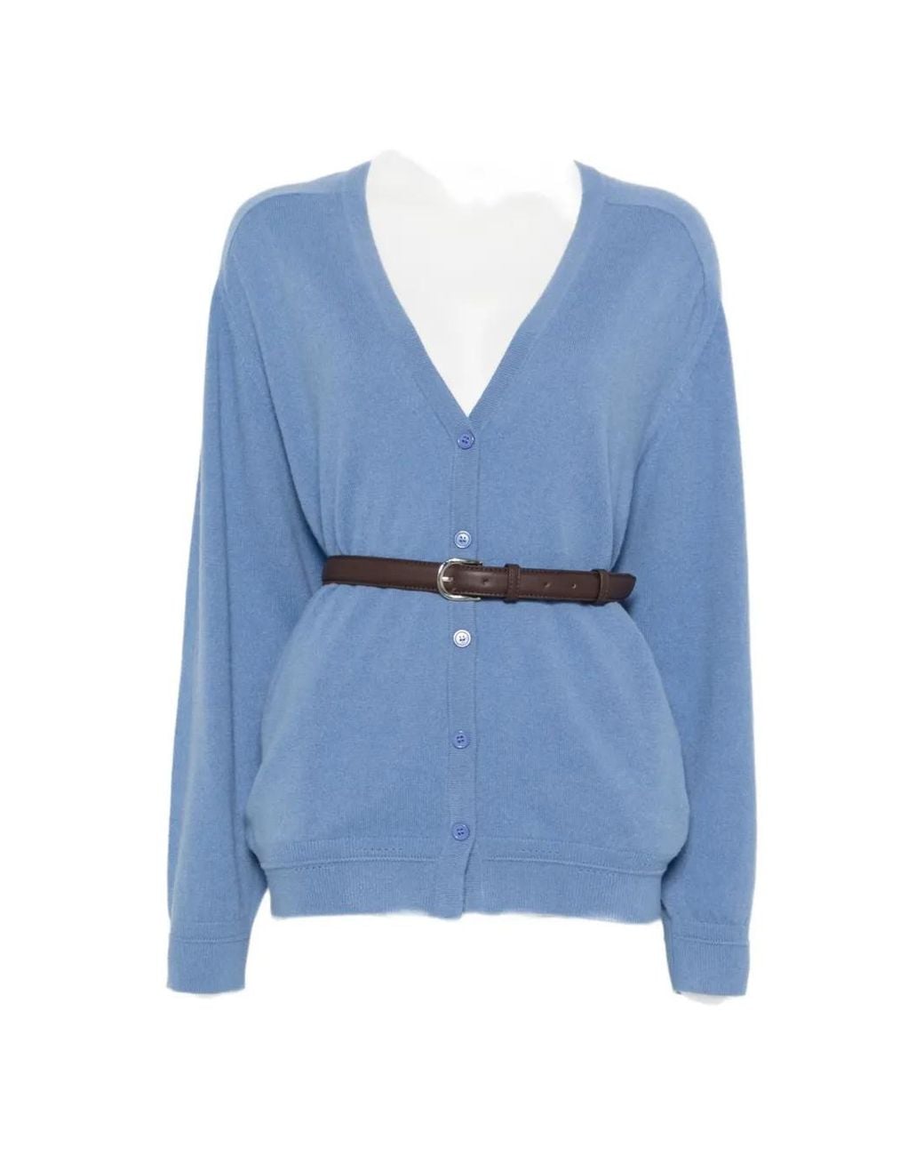 Circus Hotel Blue Belted V-Neck Cardigan