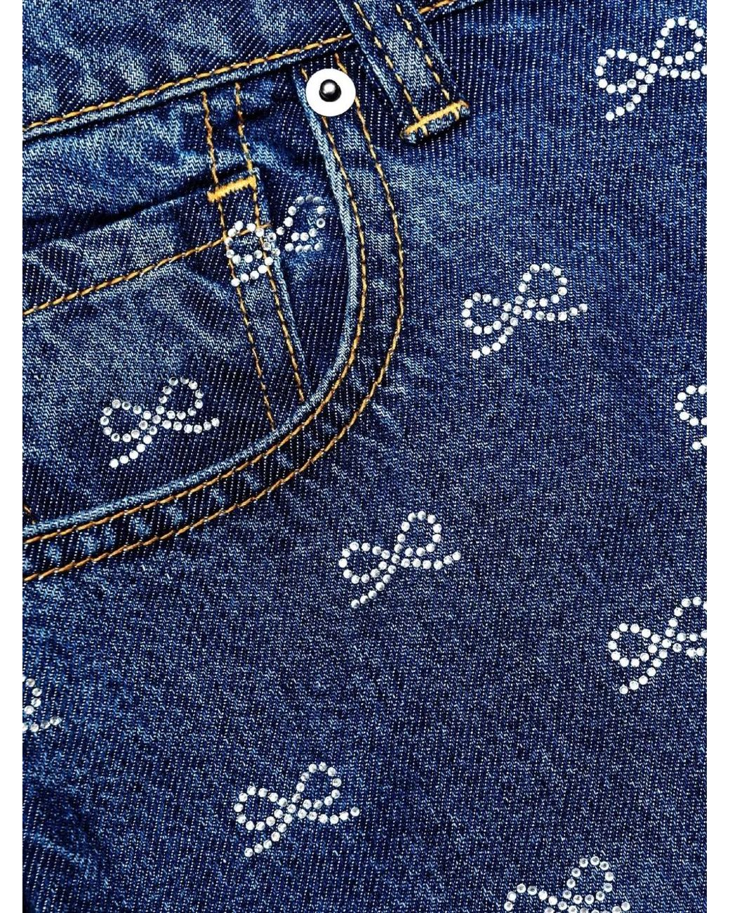Self-Portrait Blue Lightweight Bow Embellished Jeans
