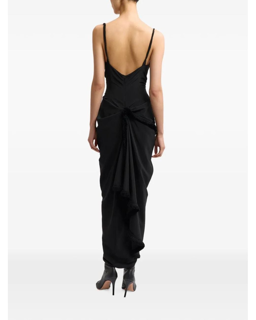16Arlington Black Wye Fringed-Trim Midi Dress