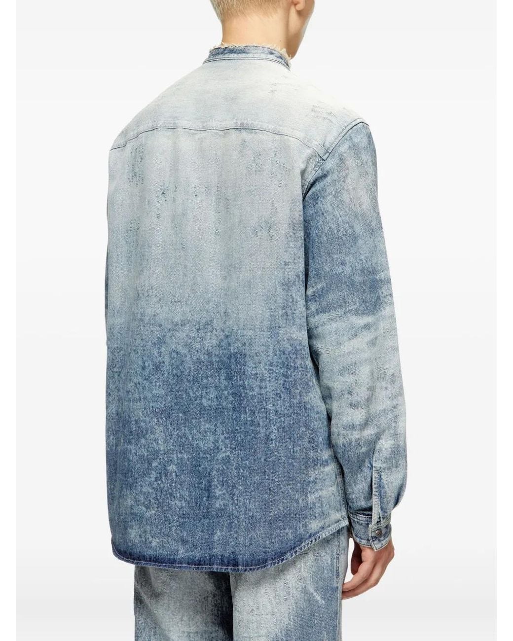 DIESEL Blue Denim Shirt With Mandarin Collar for men