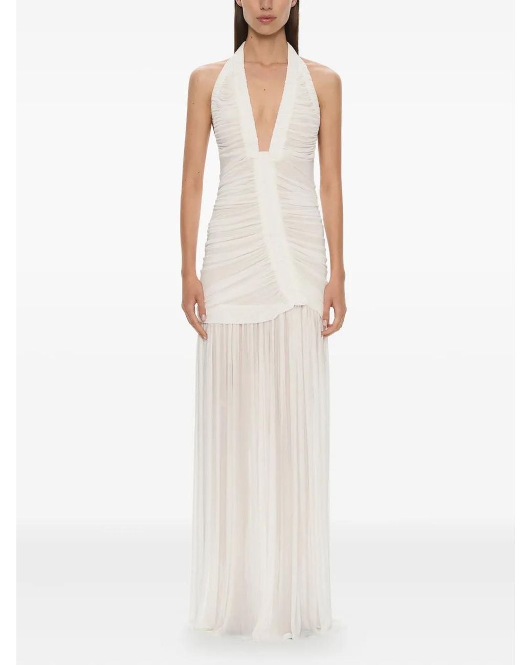 Christopher Esber White Orion Halterneck Ruched Gown