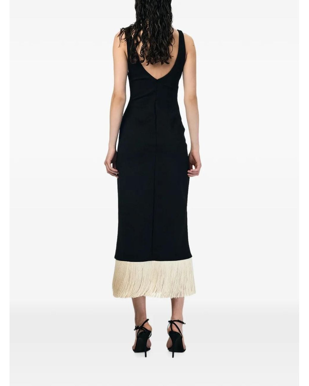 ANDRA ANDREESCU Black Fringe-Trim Sleeveless Midi Dress