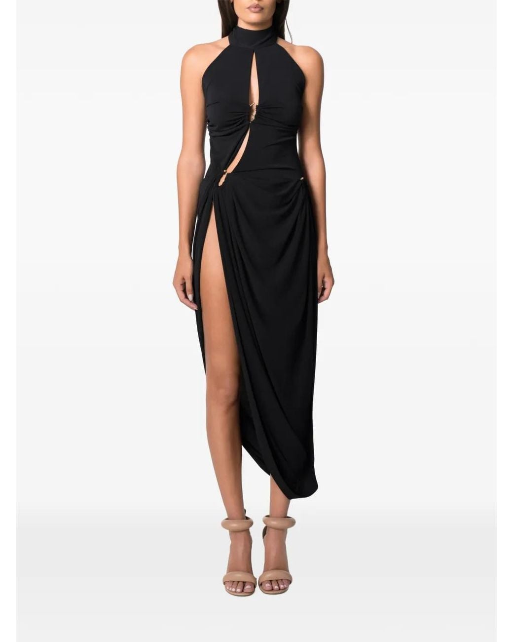 NORINA ST Black Esa Cut-Out Draped Midi Dress