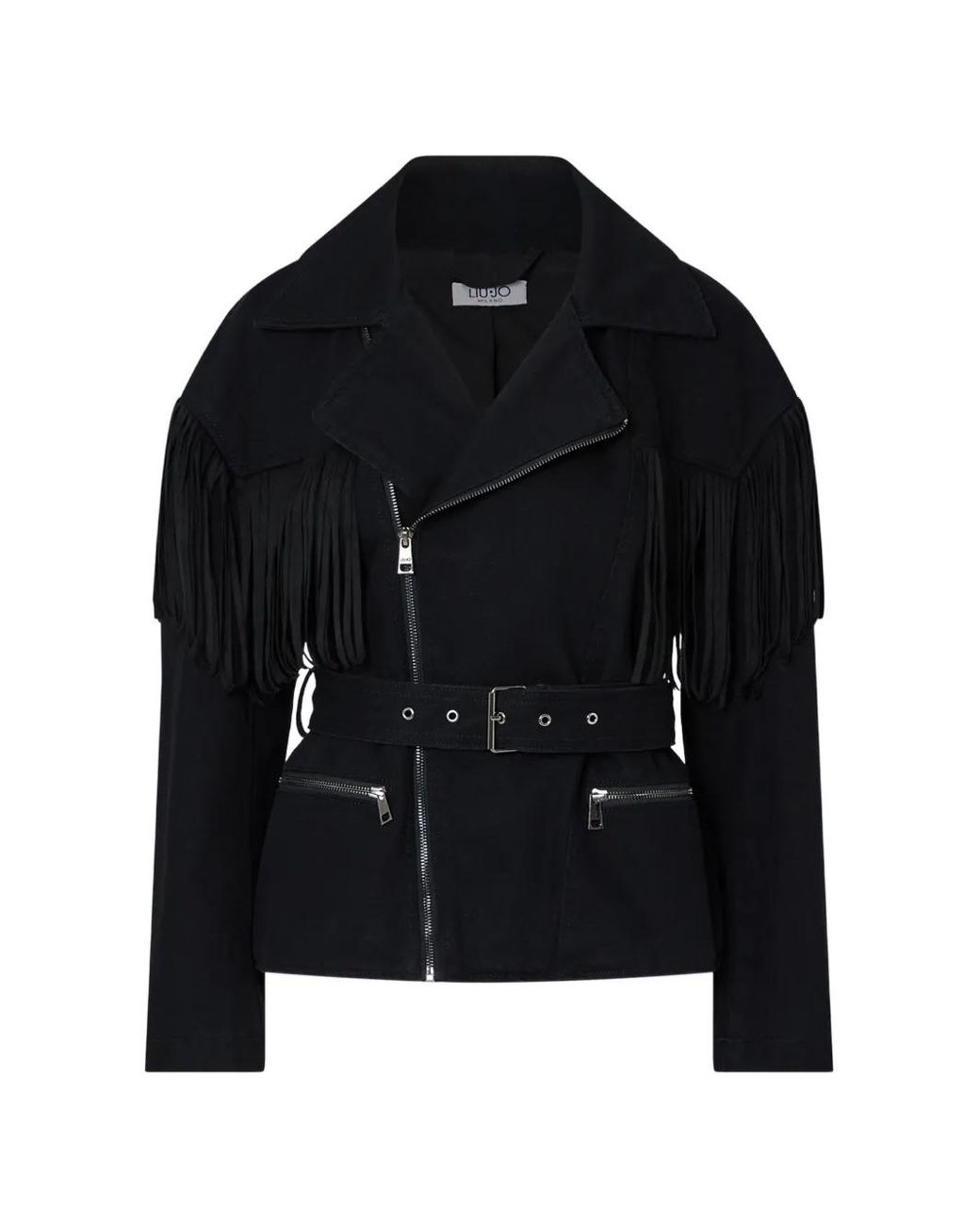 Liu Jo Black Denim-Jacket With Fringe