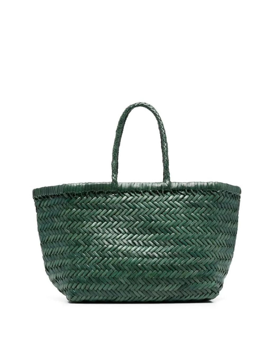 Dragon Diffusion Green Triple Jump Small Woven Leather Tote