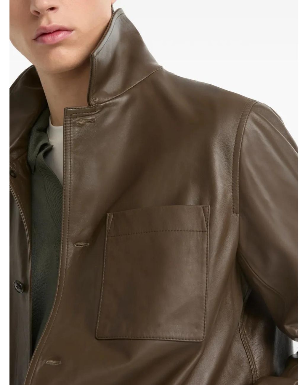 Yves Salomon Brown Button Leather Shirt for men