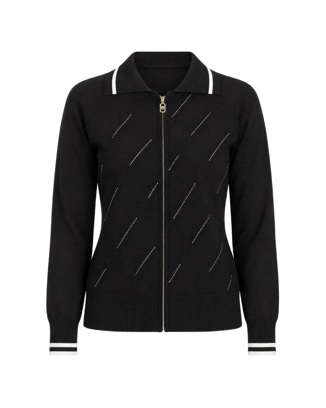 Liu Jo Black Rhinestone-Embellished Zip-Up Cardigan