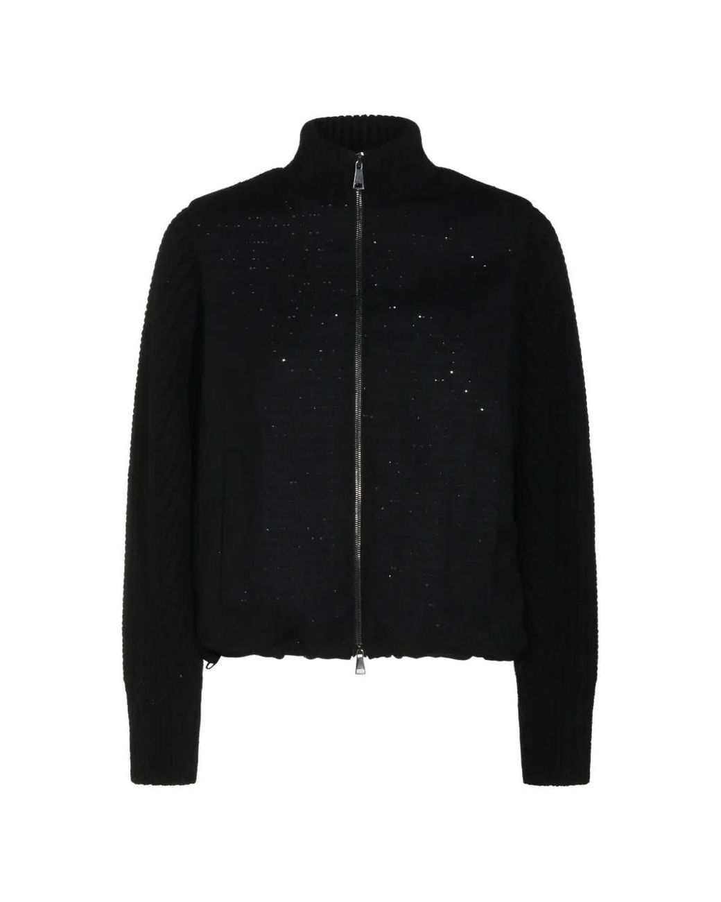 Fabiana Filippi Black Sequin-Embellished Ribbed-Knit Jacket