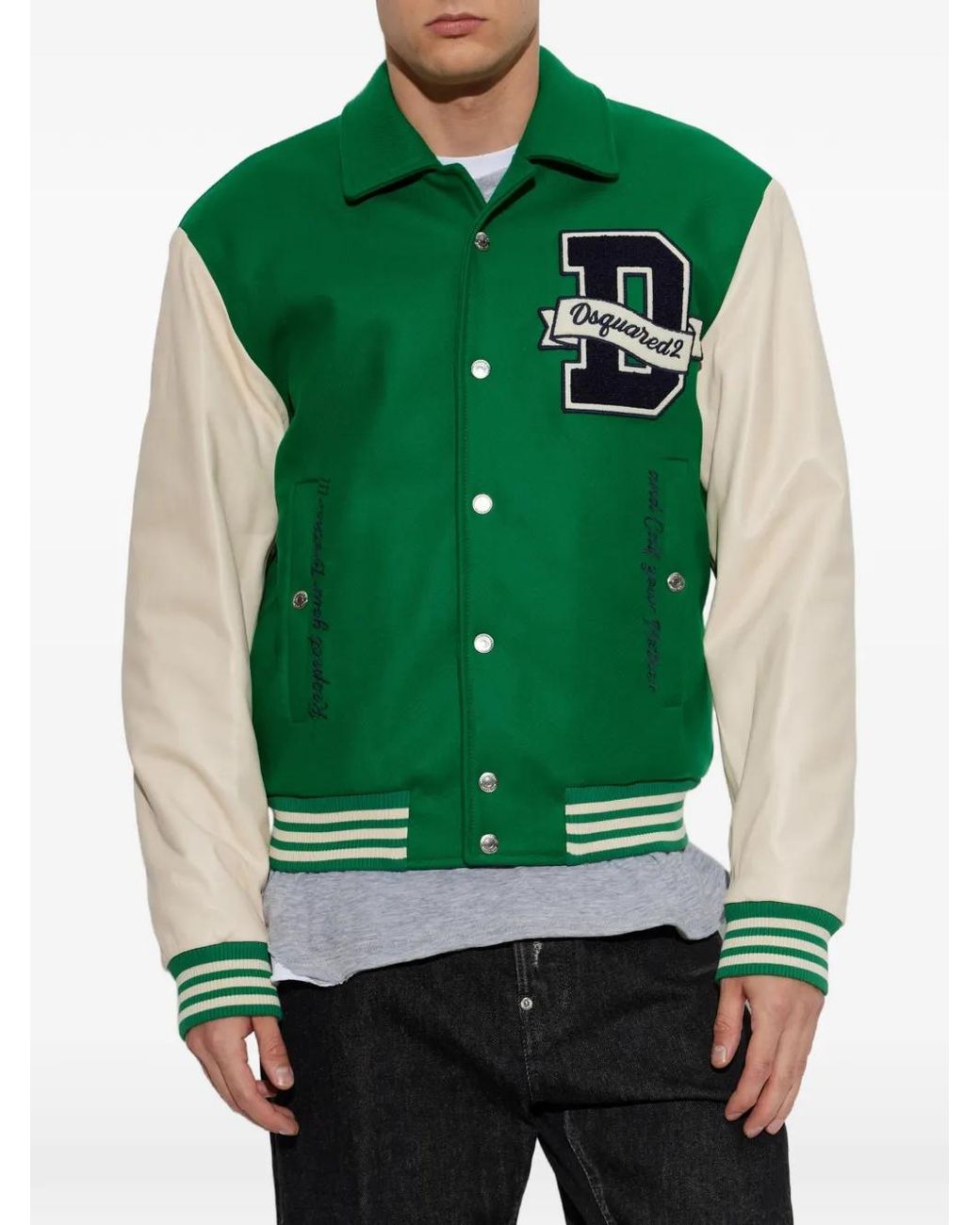 DSquared² Green Logo-Patch Panelled Bomber Jacket for men
