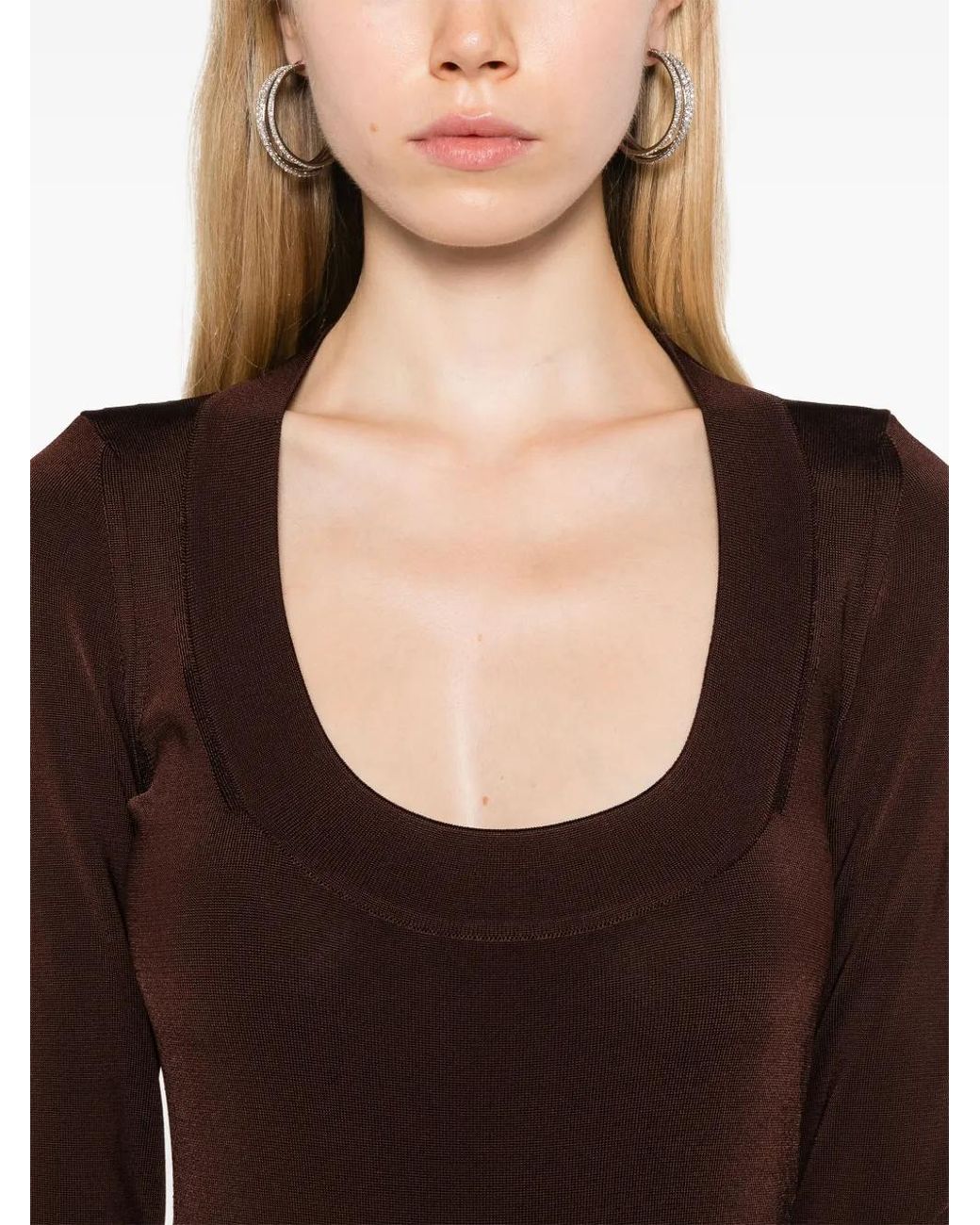 Vestido con cuello cuadrado Saint Laurent de color Brown