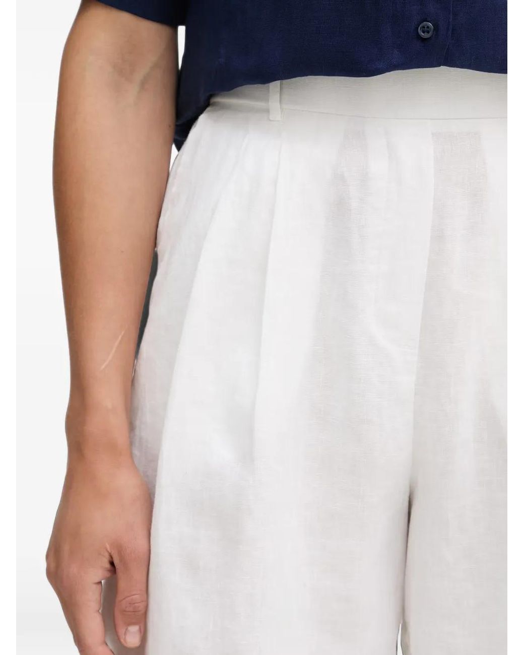 Benetton Blue Pleated Elasticated-Waist Shorts