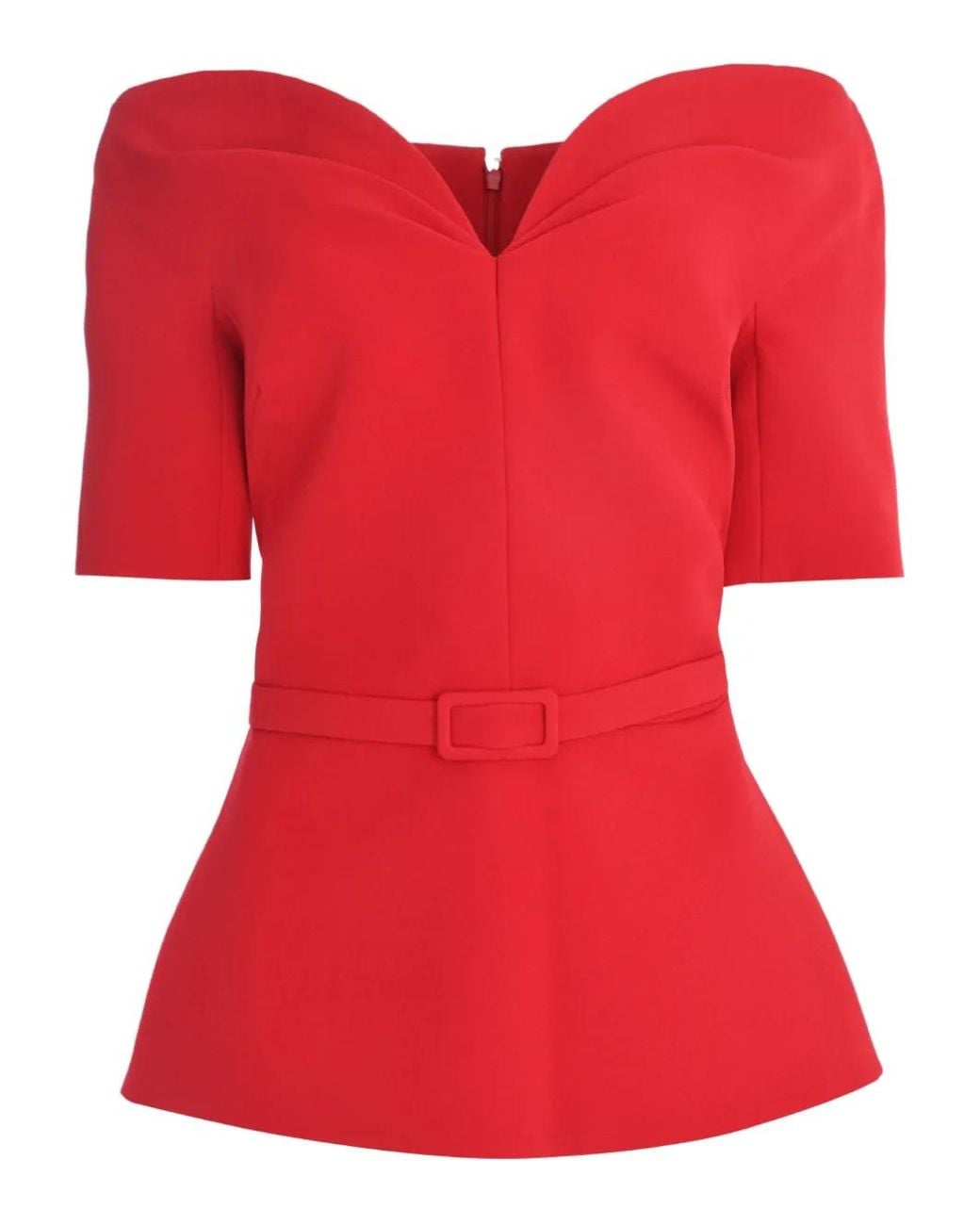 Safiyaa Red Lyddie V-Neck Belted Blouse
