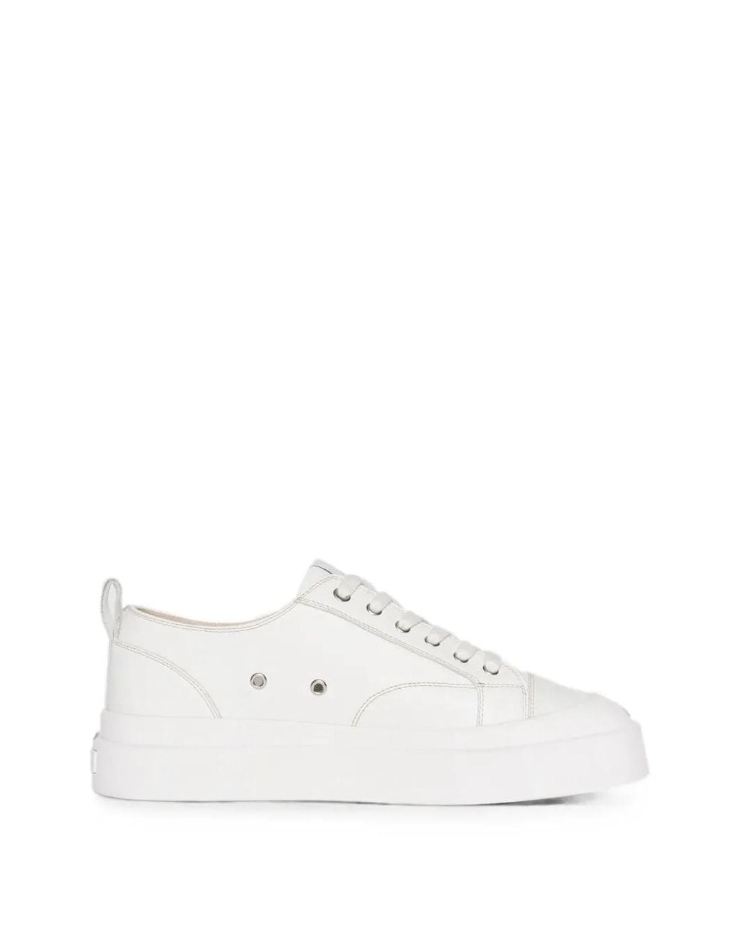 Manière De Voir White Vienna Leather Contrast Stitch Sneakers for men