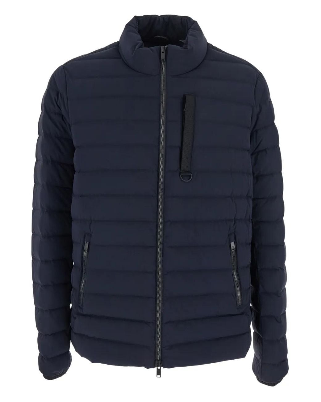 Moose Knuckles Blue 'Laki' Down Jacket With High Neck And Logo Patch On The Sleeve for men