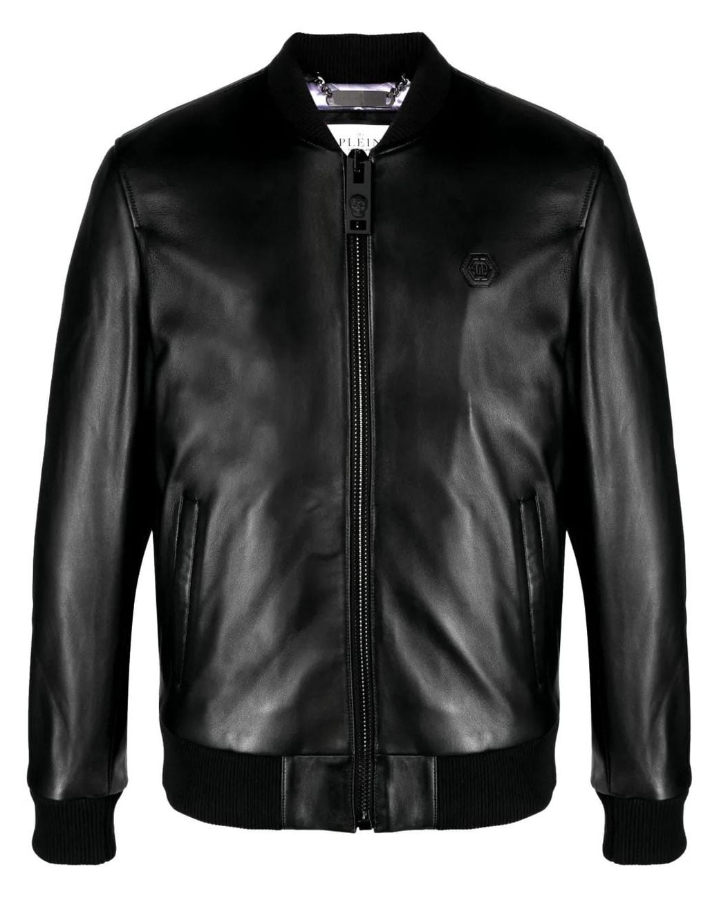 Philipp Plein Black Skull&Bones Leather Jacket for men