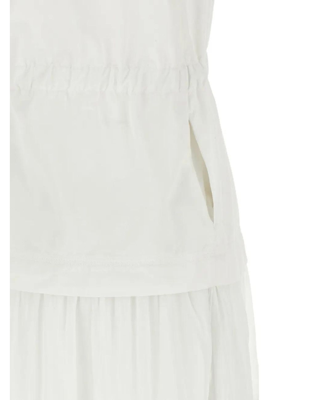 Pinko White Long Cotton Dress With Flounce And Ribbons