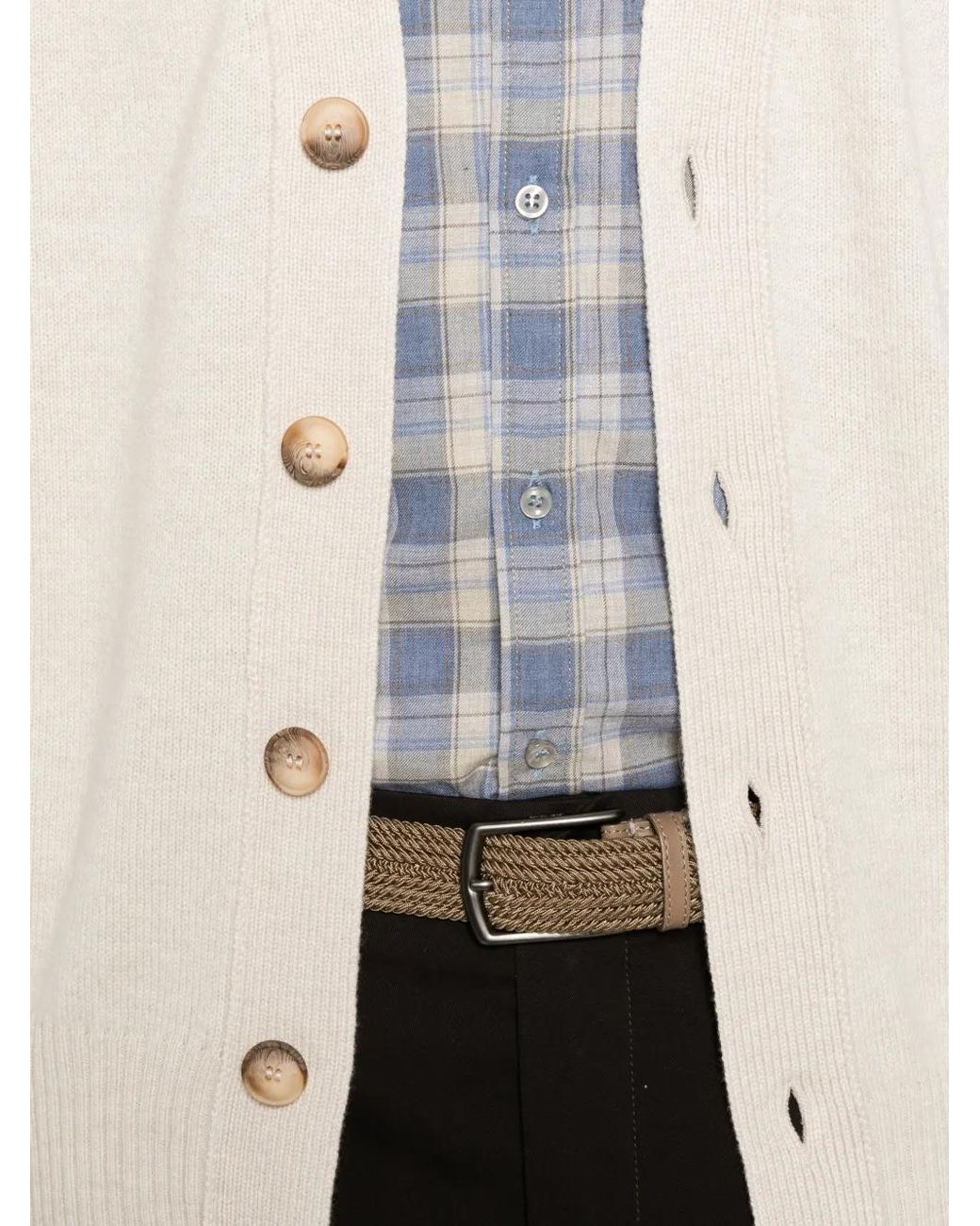 Gran Sasso White Button-Up V-Neck Cardigan for men