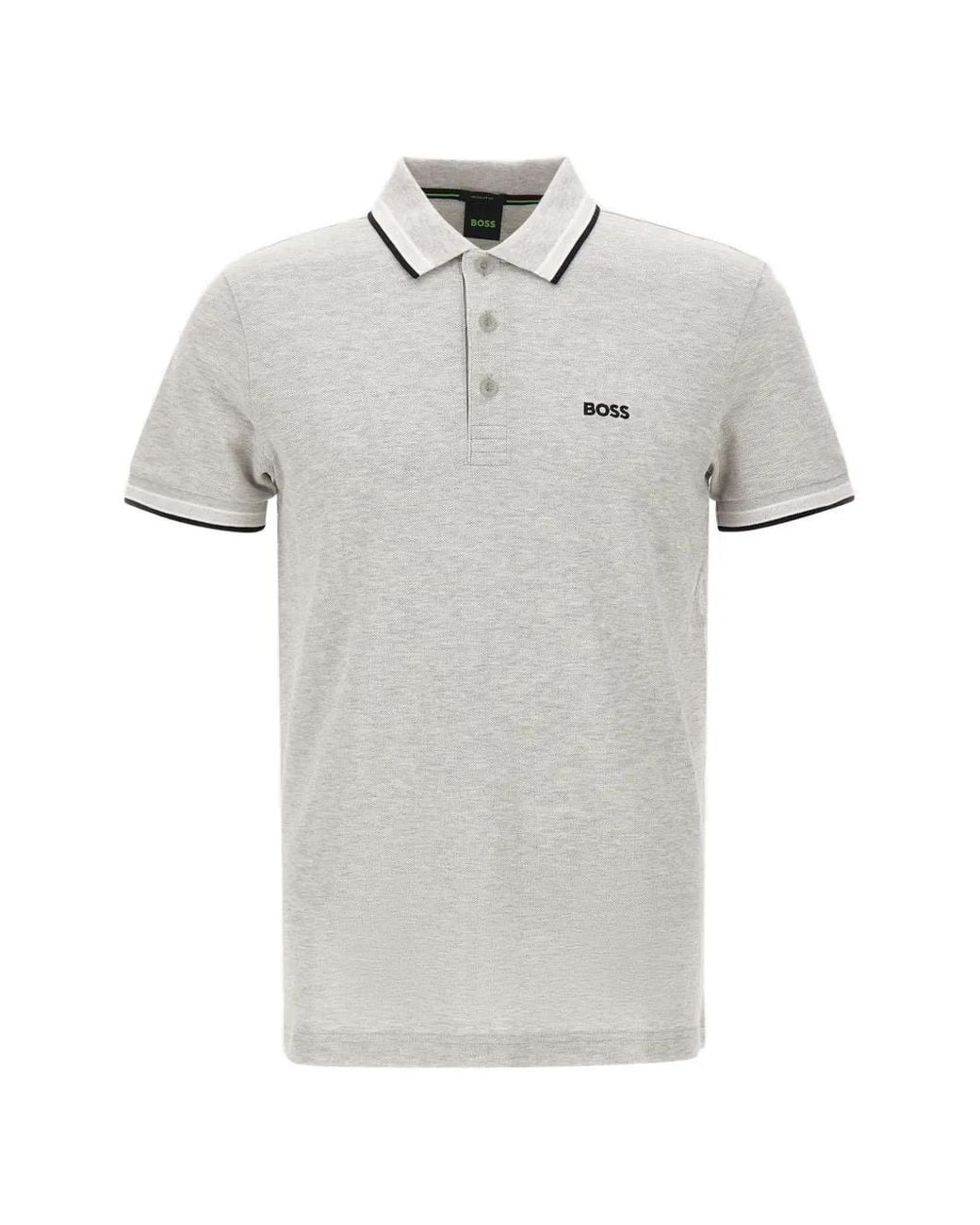 Boss White Polo À Bords Rayés for men