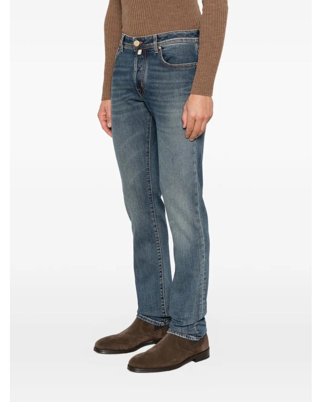 Jacob Cohen Blue Logo-Patch Whiskered Jeans for men