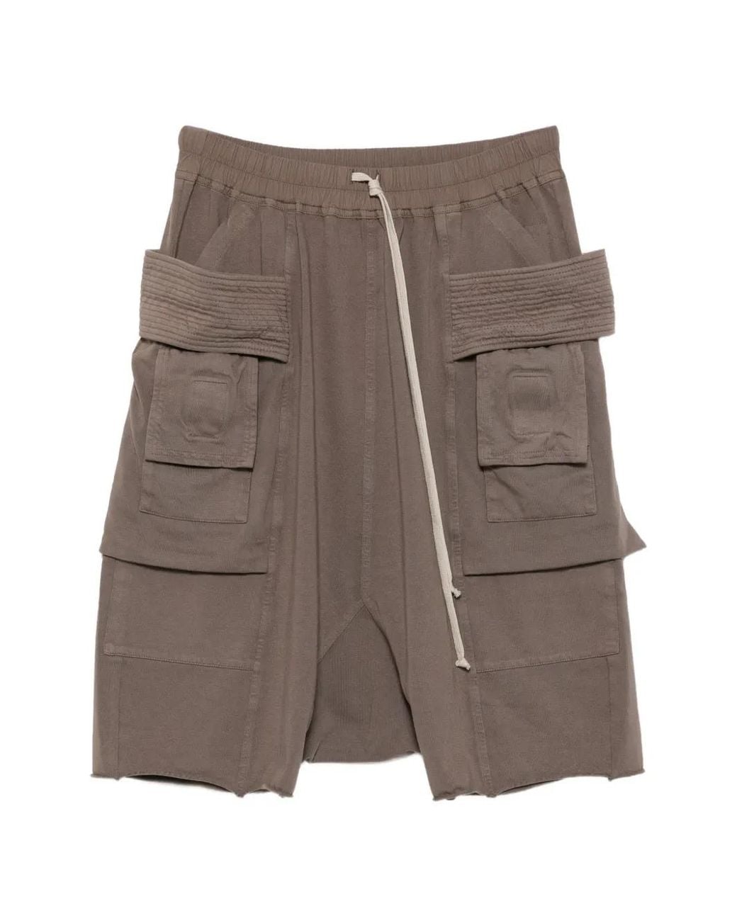 Rick Owens Brown Drop Crotch Cargo Bermuda Shorts With Zip Closure And Drawstring Waist for men