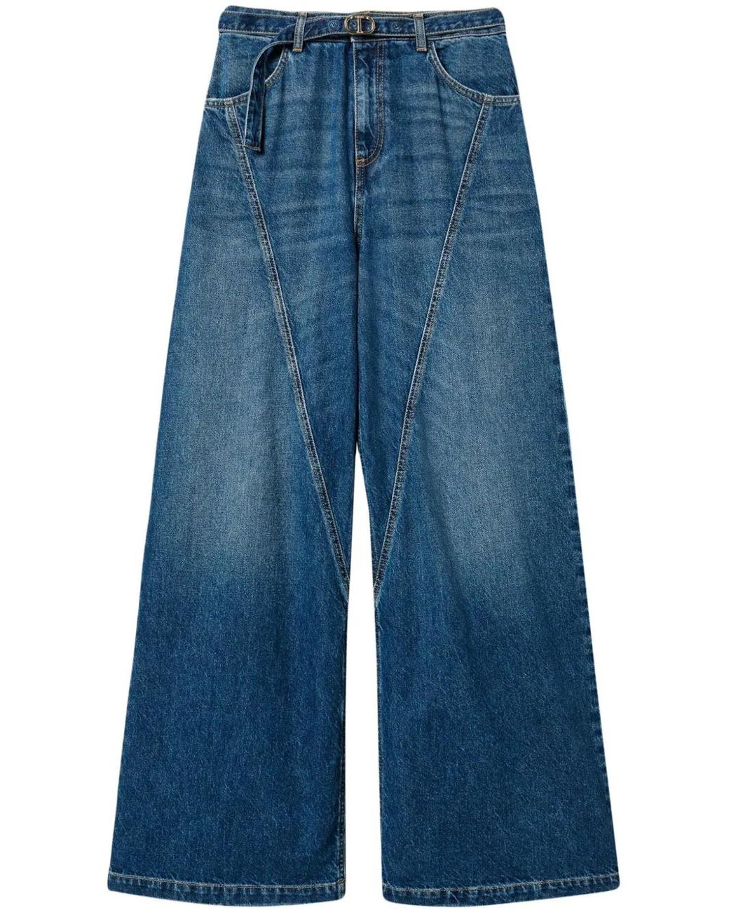 Twinset Blue Wide-Leg Belted Jeans