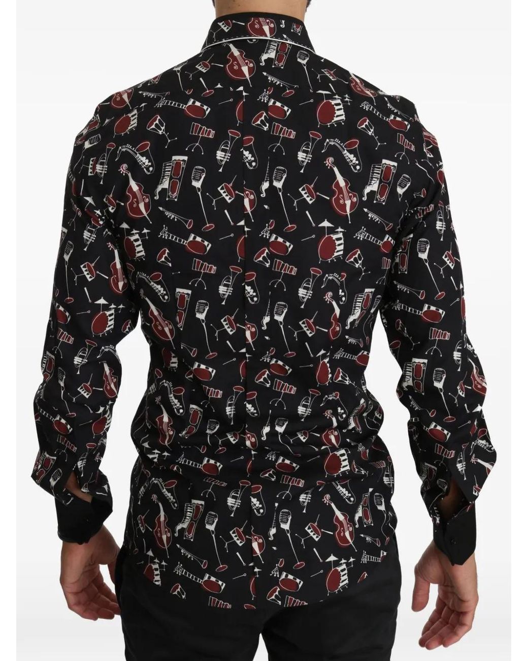 Dolce & Gabbana Black Musical-Instrument-Print Cotton Shirt for men