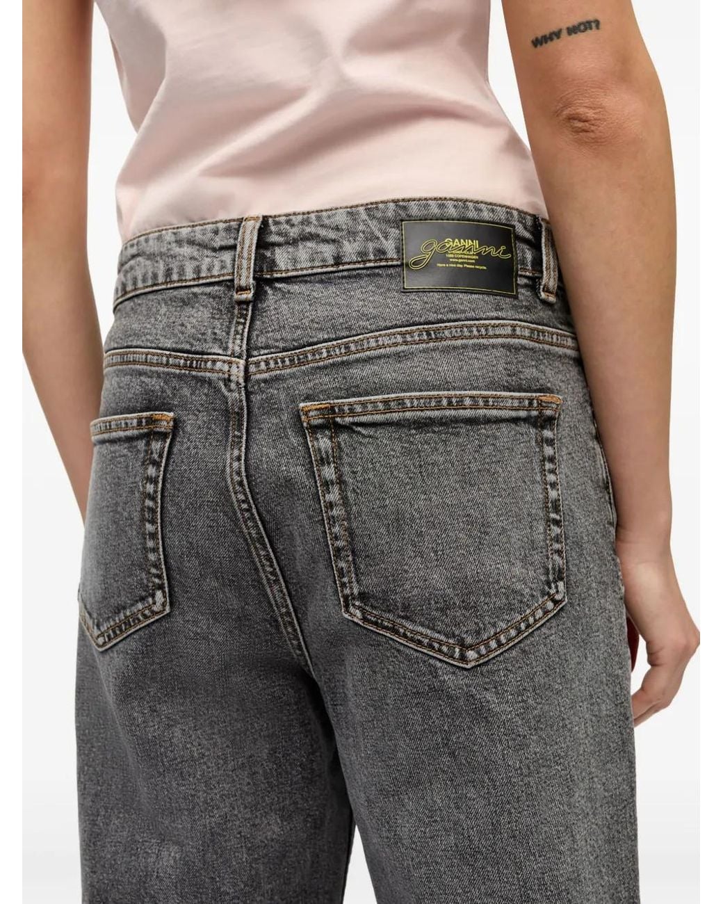 Ganni Gray Whiskering-Effect Wide-Leg Jeans