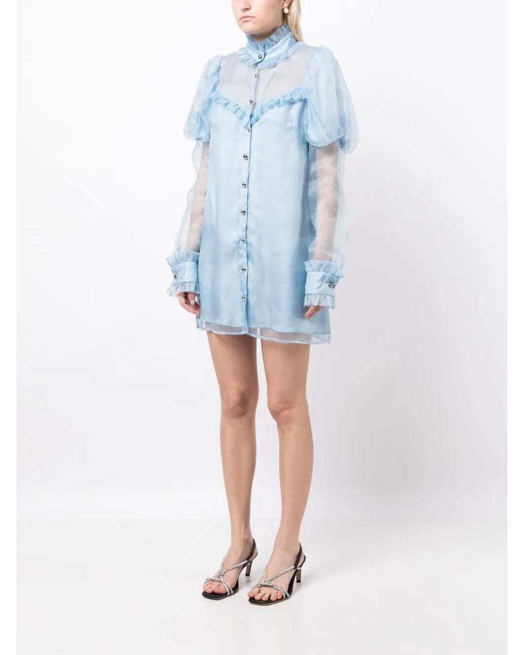 Macgraw Blue Lighthouse Ruffled Silk Dress