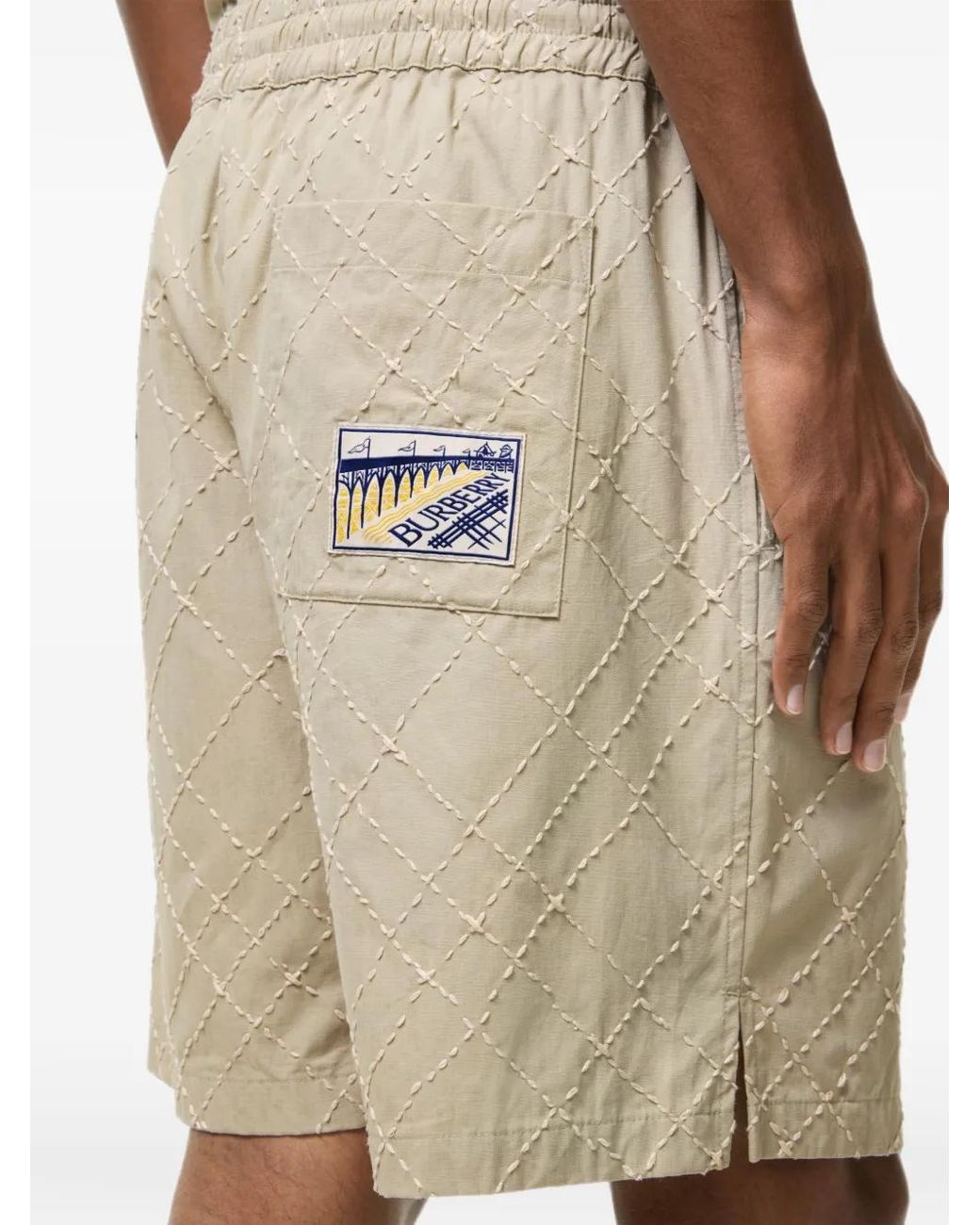 Burberry White Check Embroidered Cotton Shorts for men