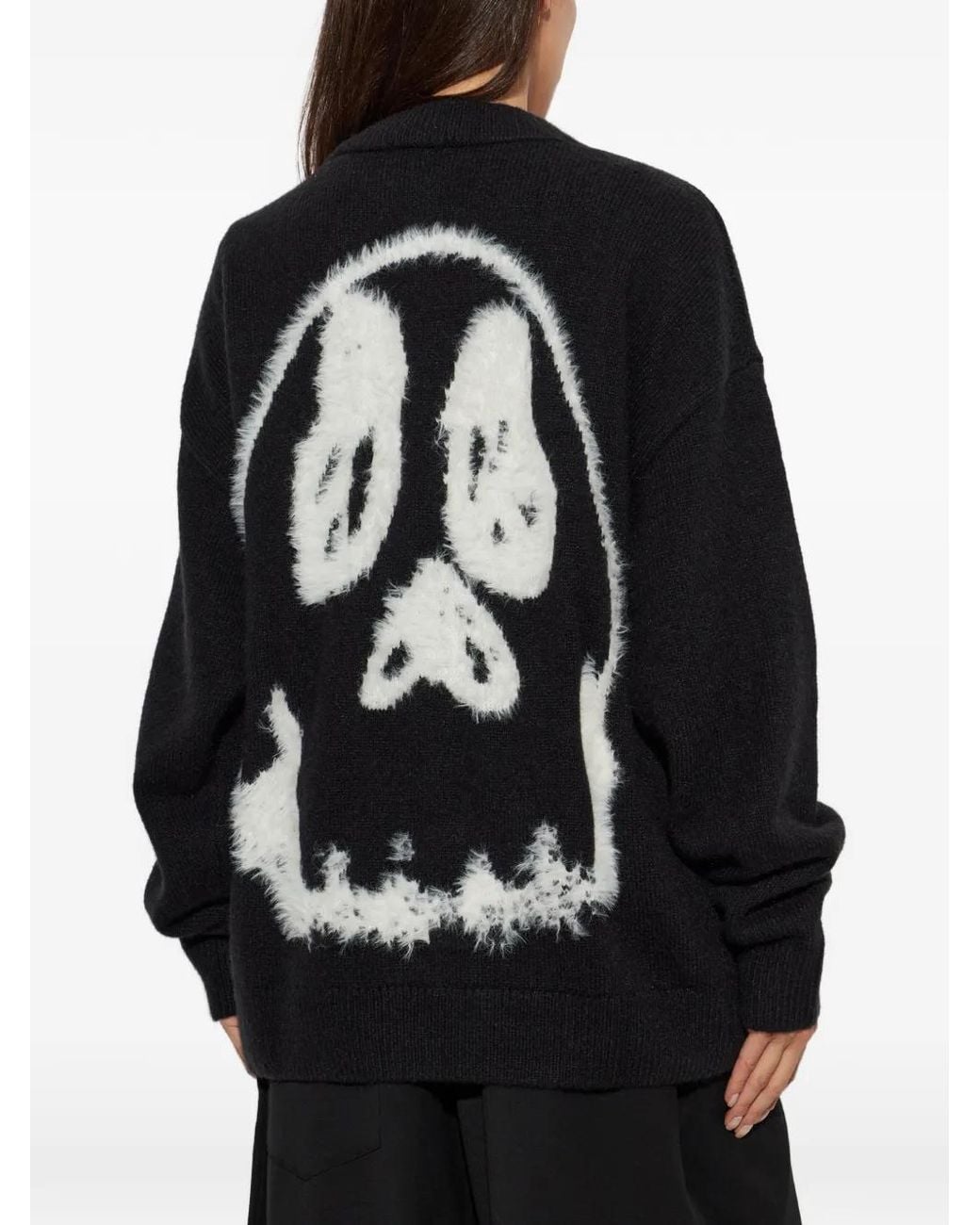 Y-3 Black Logo-Patch Graphic Skull-Motif Cardigan