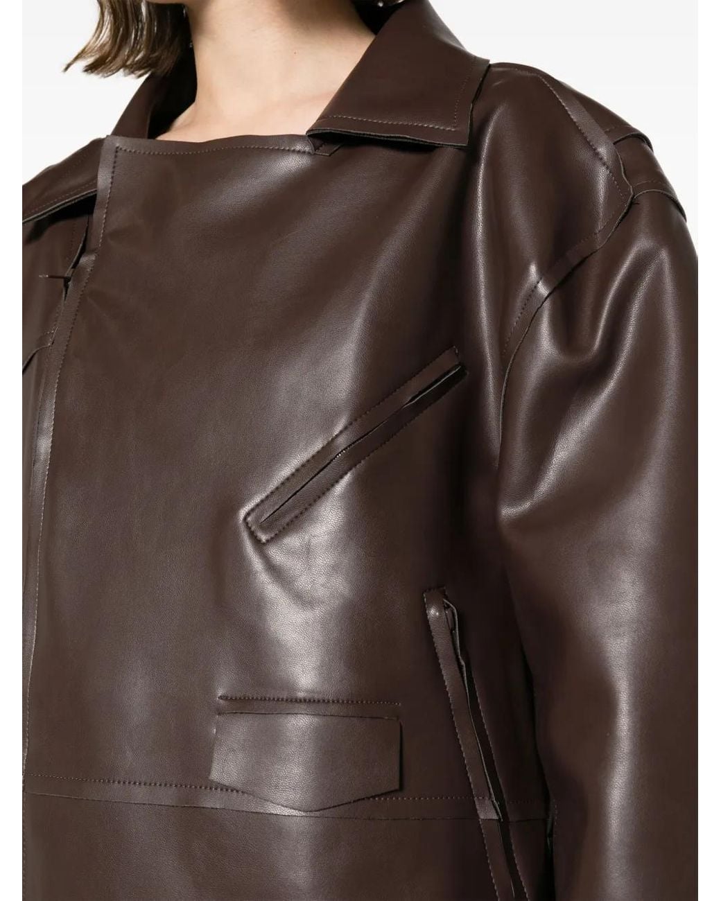 Norma Kamali Brown Oversized Faux Leather Jacket